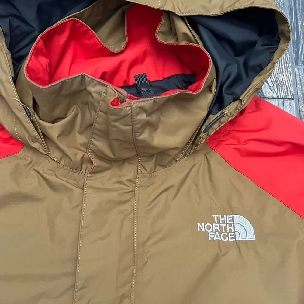 🔥🔥 THE NORTH FACE HyVENT Jacket Hooded Men’s Sz Large - Tan & Reddish‎ Orange